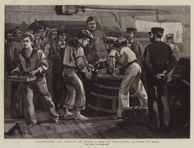 Celebrating the Jubilee on Board a Man of War, Extra Rations of Grog by Frederic Villiers